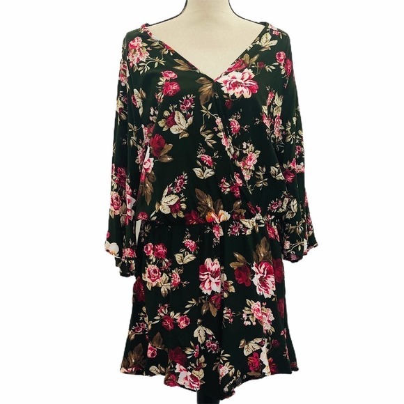 FLORAL Women's V-Neck Long Sleeve Romper - Picture 5 of 10